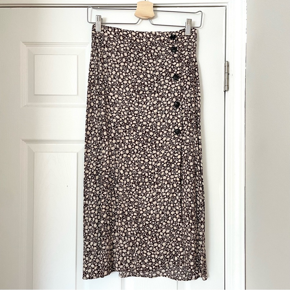 H&M Brown and Cream Floral Midi Skirt